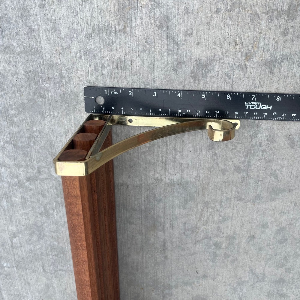 Vintage Mid Century Modern Adjustable Wood and Brass Wall Shelf 24-45 Inch Wide - Picture 9 of 12